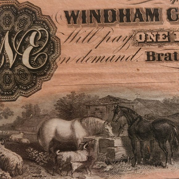 Windham County Bank, Vermont, $1 Obsolete Banknote From the 1860s - Picture 3 of 6